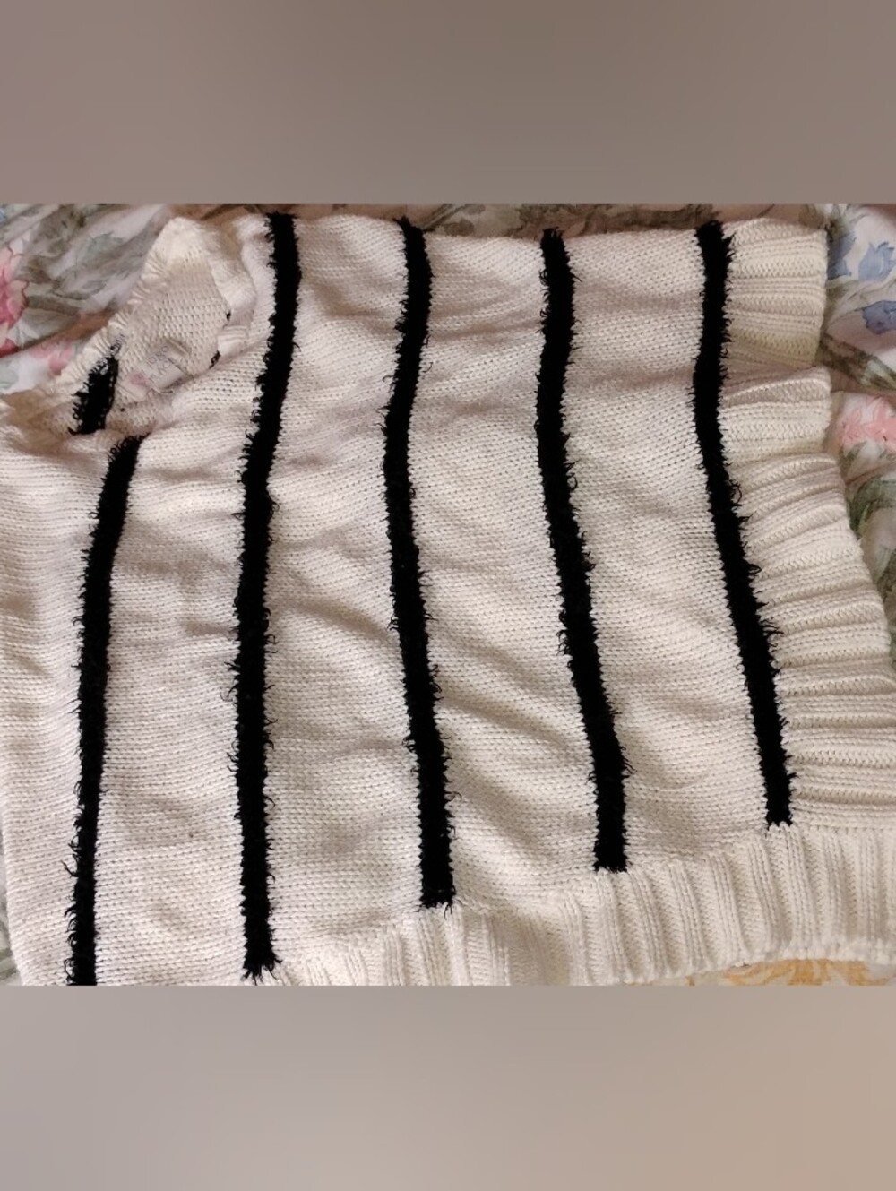Toddler Girls Cream and Black Striped Knit Cape